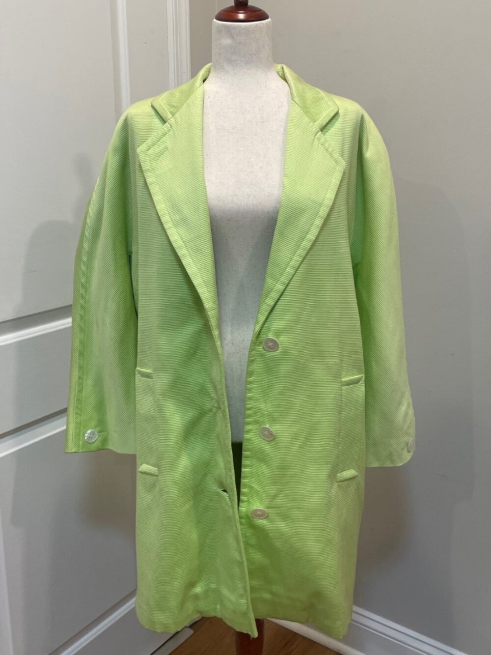 PERRY ELLIS Chartreuse Yellow Blazer with Opalescent Buttons